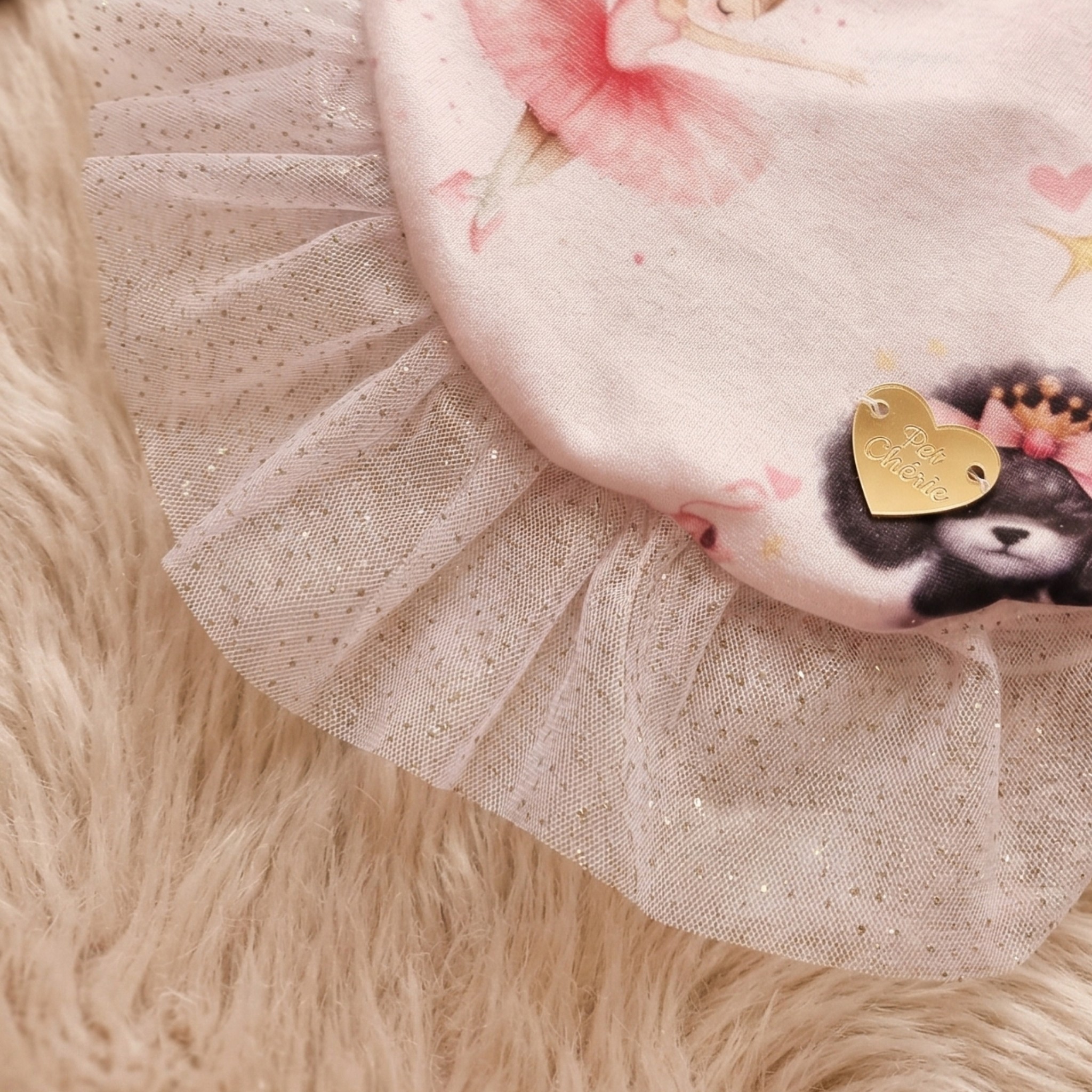 Dancer Rosy T-Shirt per Cani - Jersey Manopesca con Volant Tulle Glitter Ballerine